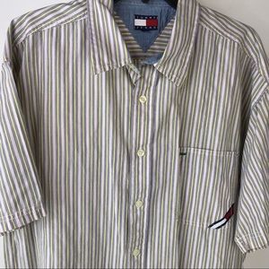 Vtg 90’s Tommy Jeans Hilfiger Pink Stripe Shirt
